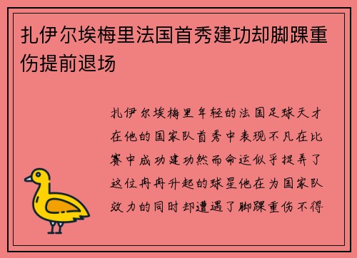 扎伊尔埃梅里法国首秀建功却脚踝重伤提前退场 扎伊尔埃梅里法国首秀建功却脚踝重伤提前退场